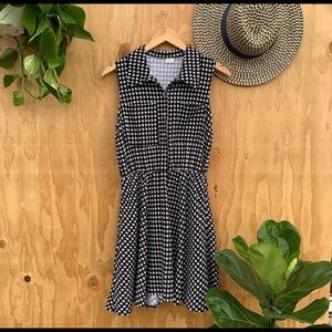 Houndstooth Button Collar Sleeveless Skater Dress